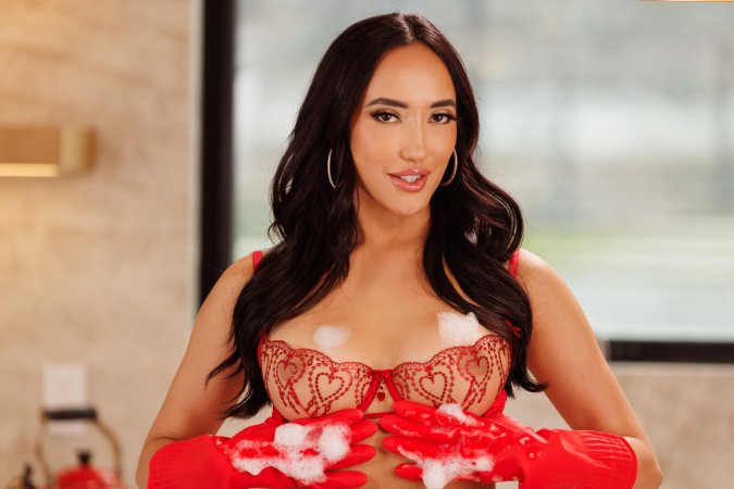 Chloe Amour in Red Lace Lingerie Posing in Kitchen photo 4