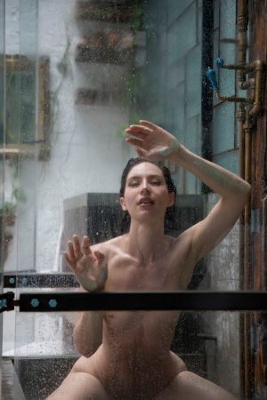 Lauren Bonner in shower nude skin glistening behind glass photo 24