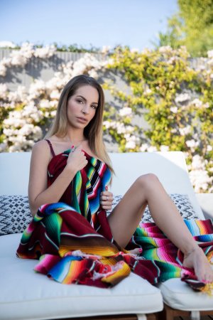 Kimmy Granger poses in burgundy lingerie on blanket with tattoos photo 1