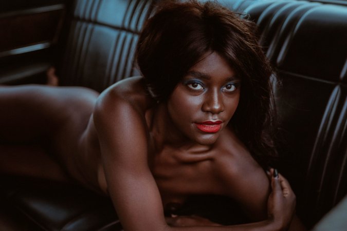 Victoria Antoinette poses in bodysuit and jacket by classic car photo 19